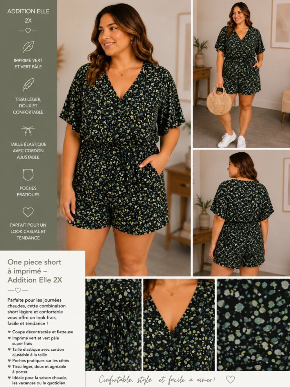Addition Elle Floral Print Romper – Plus Size 2X – Casual Tie Waist Summer One P